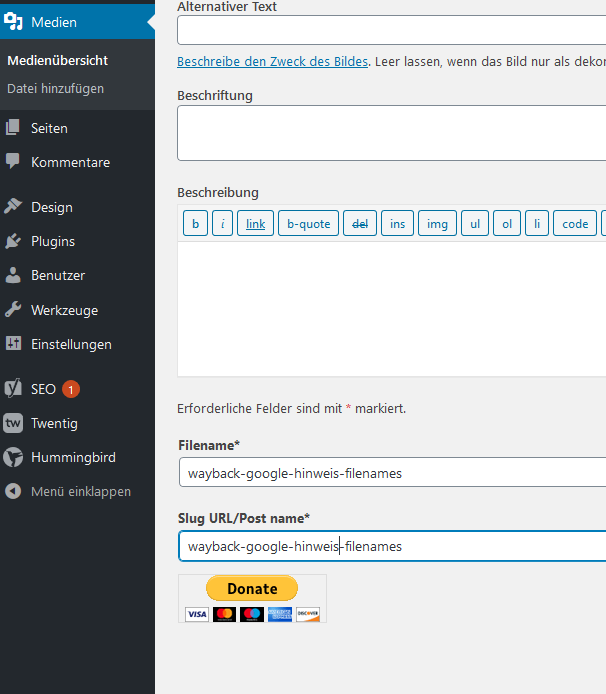 Rename Media Plugin fuer WordPress