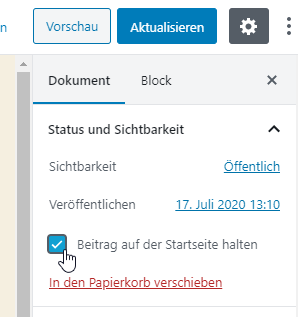 Wordpress Beitrag oben halten